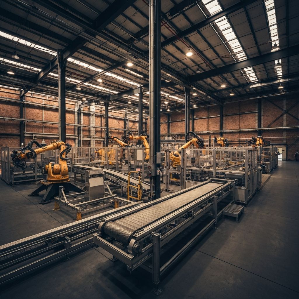 Industrial warehouse with machinery